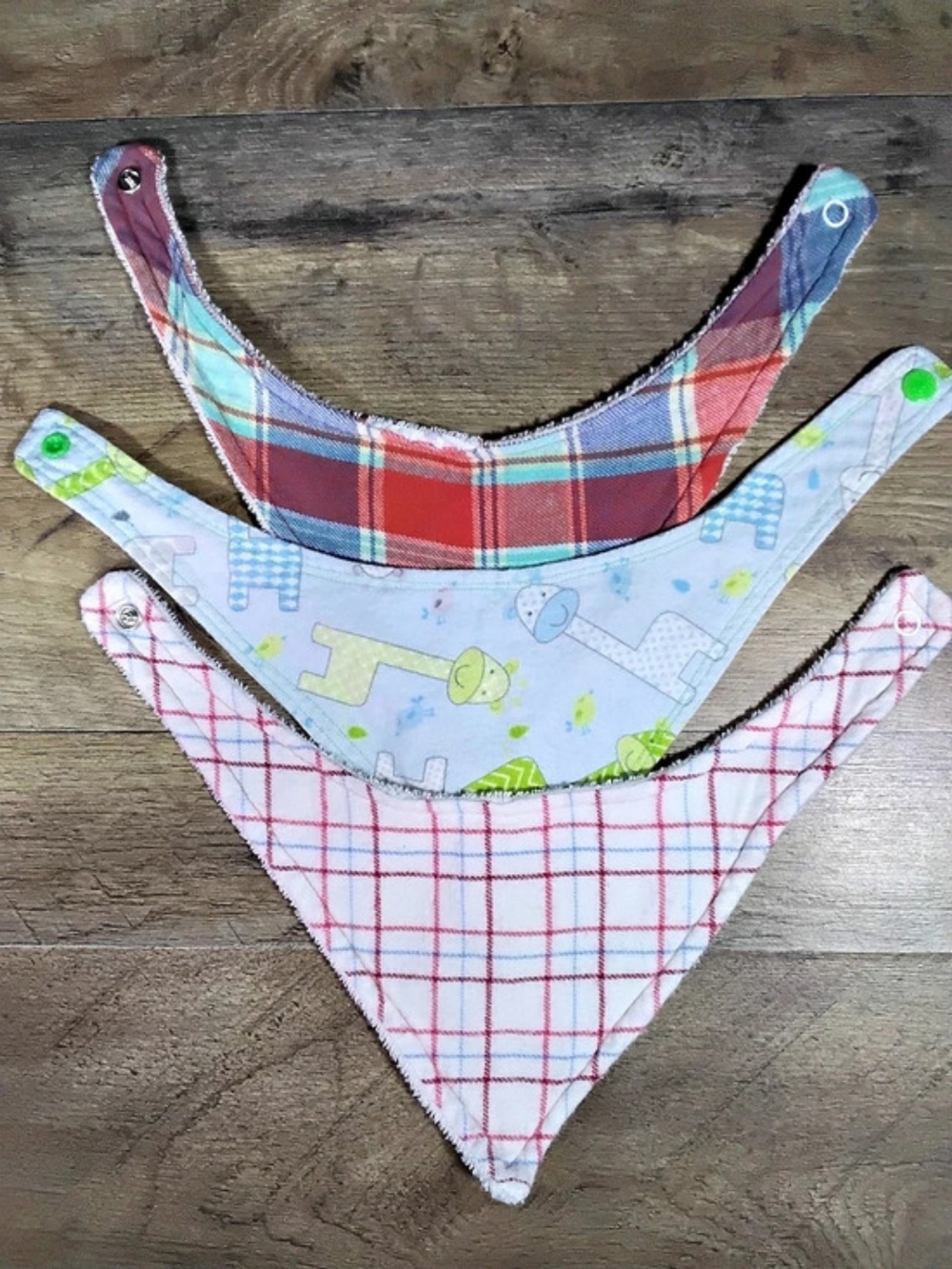 Handmade Set of 3 Plaid and Giraffes Reusable Baby Boy Bibs